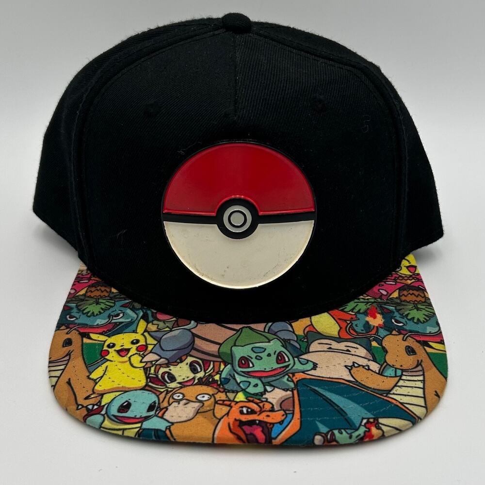 Pokemon Metal Poke Ball Snapback Hat Character Print Bill Baseball Cap Pikachu